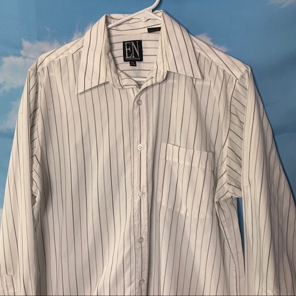 Essential Needs-White Button Up Striped Shirt 15.5 - Picture 2 of 9